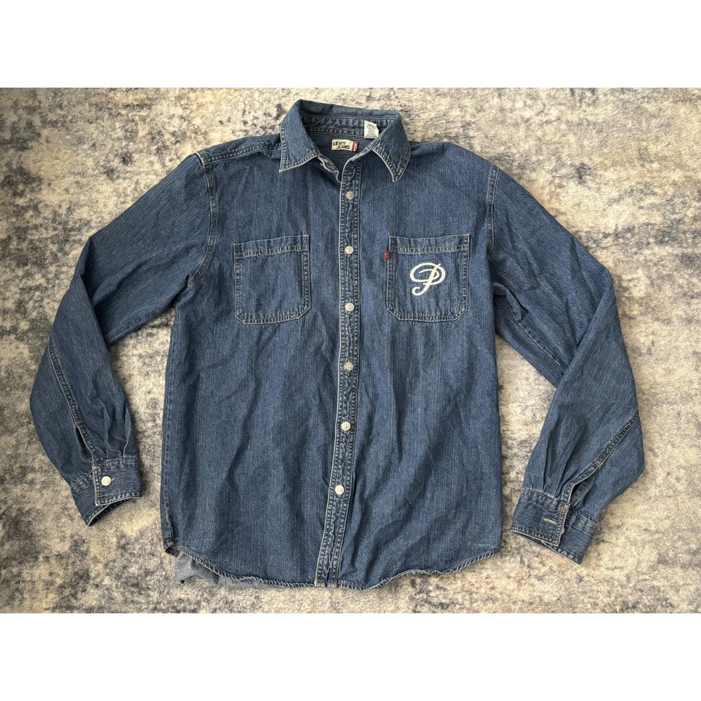 Vtg Levi's Jeans Denim Jean Shirt Metal Button Up Red Tab‎ 90s Washed Levis